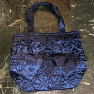 Naraya Satin blue quilted tote bag with bow